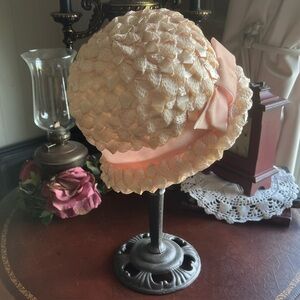 1950’s Vintage Style Pink Hat with Pink Velvet Ribbon